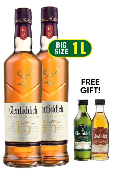 Glenfiddich 15 Year Solera Reserve Single Malt 1L w/ Free Mini 12 & 15