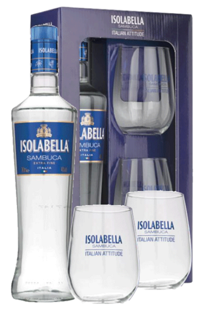 Isolabella Sambuca 700ml Bottle Gift Pack with 2 Glasses