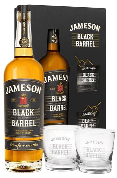 Jameson Black Barrel 700ml Bottle Giftset with 2 Glasses