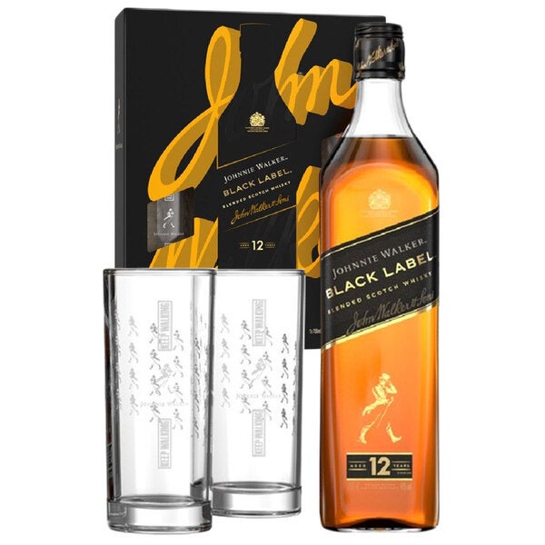 Whisky Black Label 70 cl Coffret Johnnie Walker + 2 Verres Limited Edition