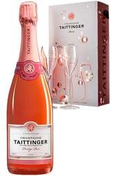 Taittinger Brut Prestige Rose Brut 750ml Bottle Gift Pack with 2 Glasses
