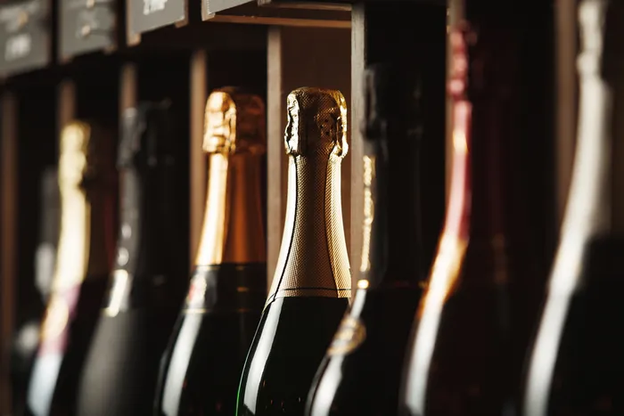 fancy champagne bottles in the dark