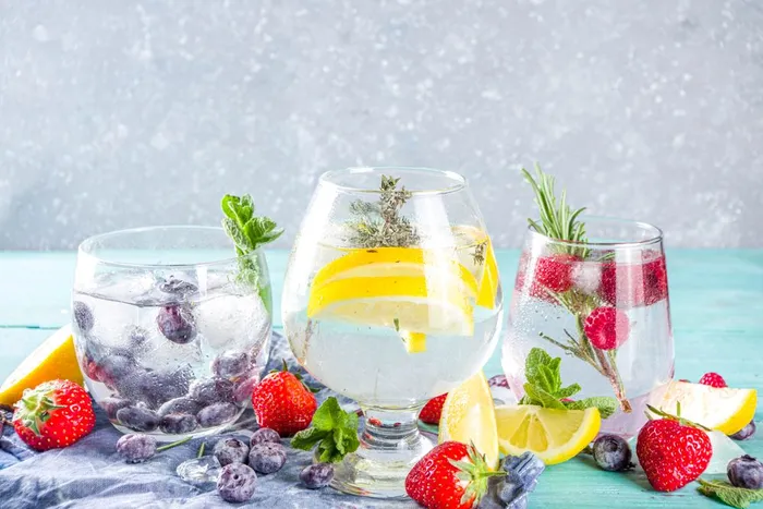 colorful cocktails with gin and fruits
