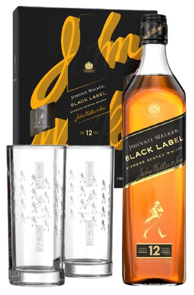 Johnnie Walker Black Label 700ml Gift Pack w/2 Glasses