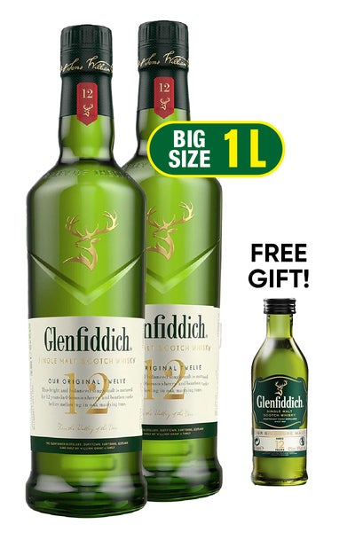 Glenfiddich 12 Year Single Malt 1L w/Gift Box w/ Free Mini 12