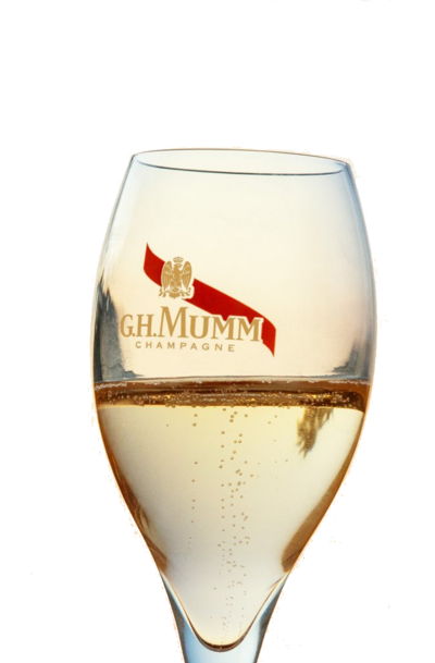 G.H. MUMM FLUTE TULIP SHAPED CHAMPAGNE GLASSES RIBBON w/EAGLE Set of 2