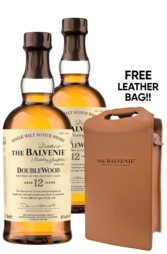 2x Balvenie 12 Year Double Wood Single Malt 700ml w/ Leather Bag