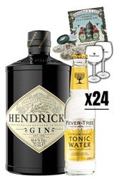 Hendricks 1L Bottle with Fever Tree Indian Tonic 24 bottles set, with Hendricks recipe card & coasters & Fever Tree Copa Glasses
