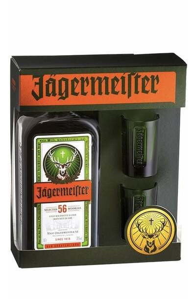 Jagermeister 1L Gift Set w/ 3 Metal Shot Cups