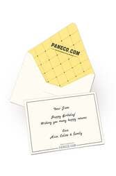 Gift card message

Text example: "Dear Jane, Happy Birthday! Wishing you many happy returns - Love, Alvin, Celine & family" - With compliments, Paneco.com